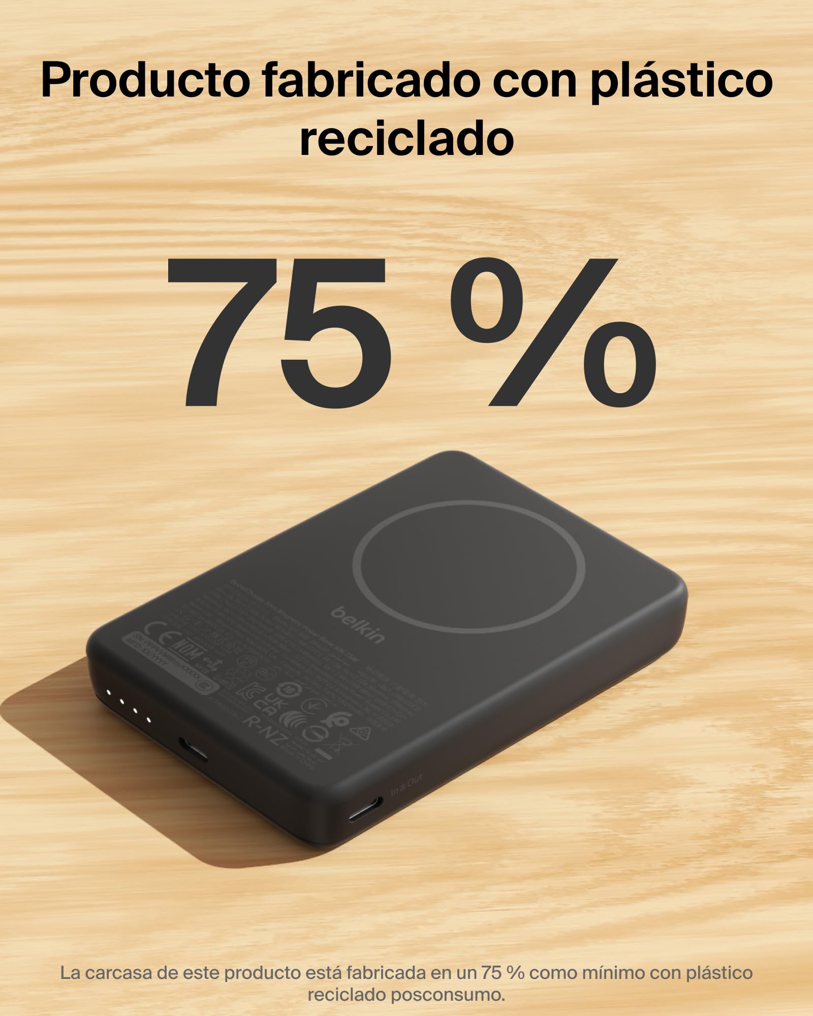 Belkin BoostCharge Batería Externa 10000 mAh con Anillo Magnético - Negro | Power Bank Qi2 de 10000 mAh, Anillo Magnético para Accesorios, 2 Puertos USB-C, Precargada, Cable Incluido, Batería Portátil