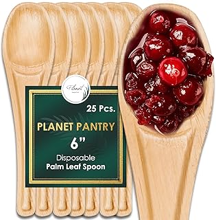 Disposable Palm leaf Cutlery Wooden Bamboo-Like Paper and Plastic Alternative Eco-Friendly for Food, Party, Buffet (6" Spoon, 25)