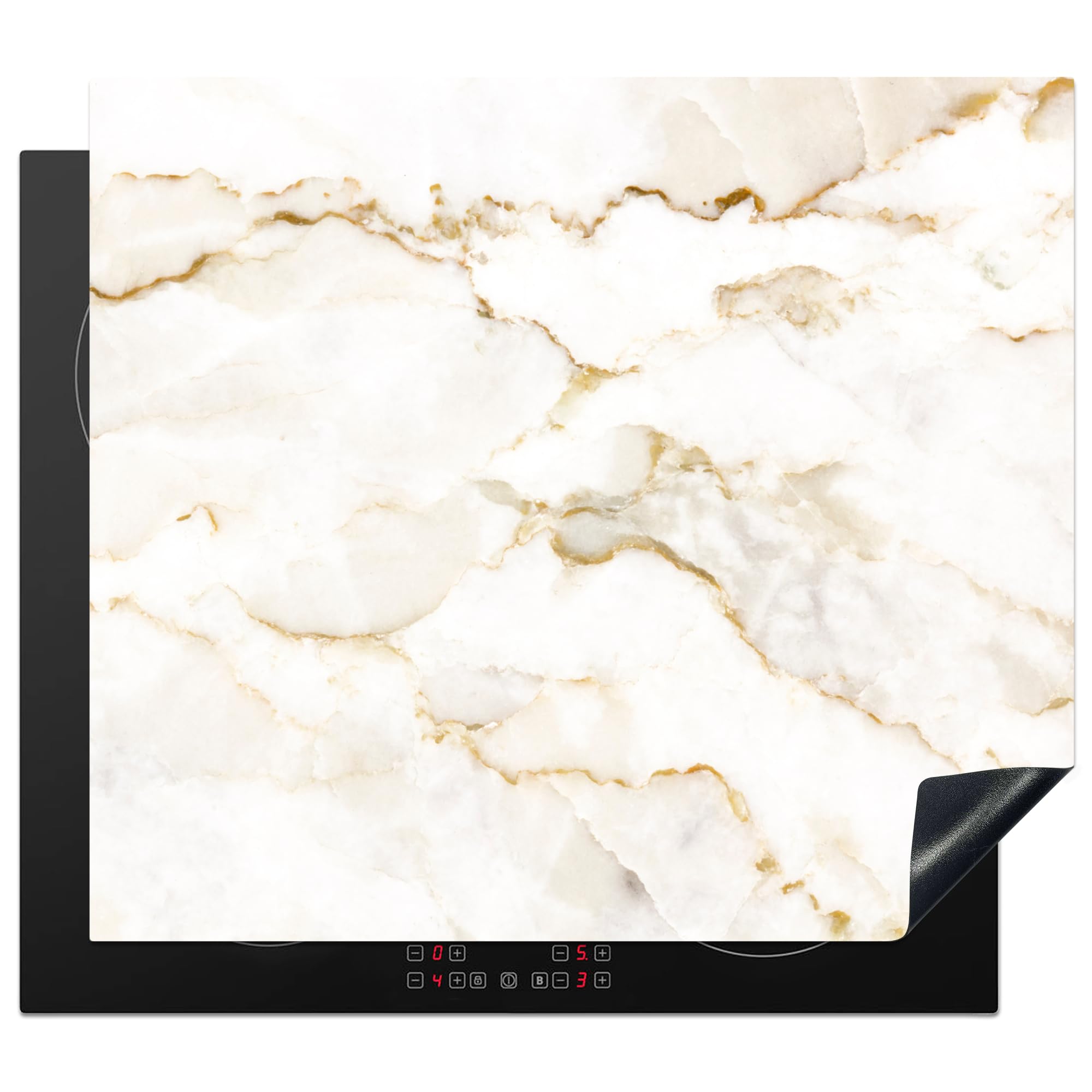 KitchenYeah© Herdabdeckplatte Einteilig Abdeckplatten Cerankochfeld Abdeckung Ceranfeld Herdplattenabdeckung Induktionsmatte Marmor - Kalkstein - Gold - Luxus - Marmoroptik - Weiß - 59x52 cm