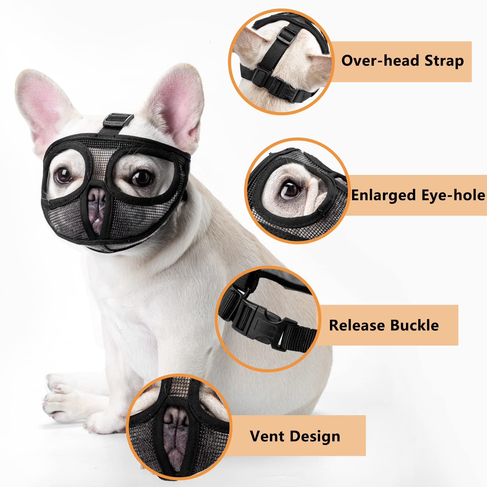 ILEPARK Museliere pour Bouledogue, Réglable ne Couvrira Pas Les Yeux Mêches Muettes Museau pour Mordre la Mât (L,Noir)