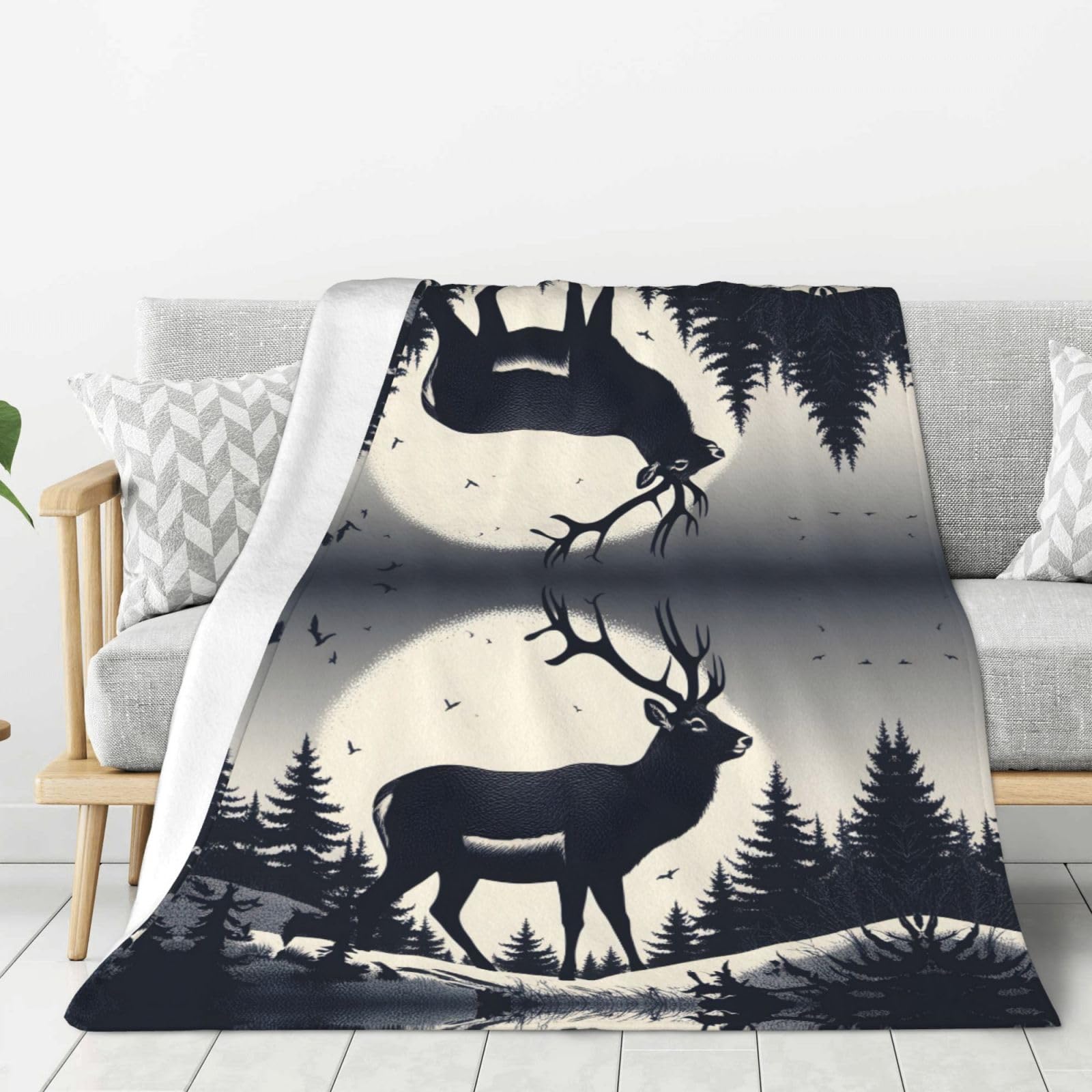 Couverture épaisse en flanelle douce BROLEO un grand plaid durable au motif cerf