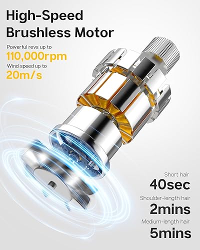 Miniatura 4 de Secador de pelo para mujer, motor sin escobillas de alta velocidad de 110,000 RPM, tecnología de plasma, secado rápido en 5 minutos, 5.15 oz, ligero
