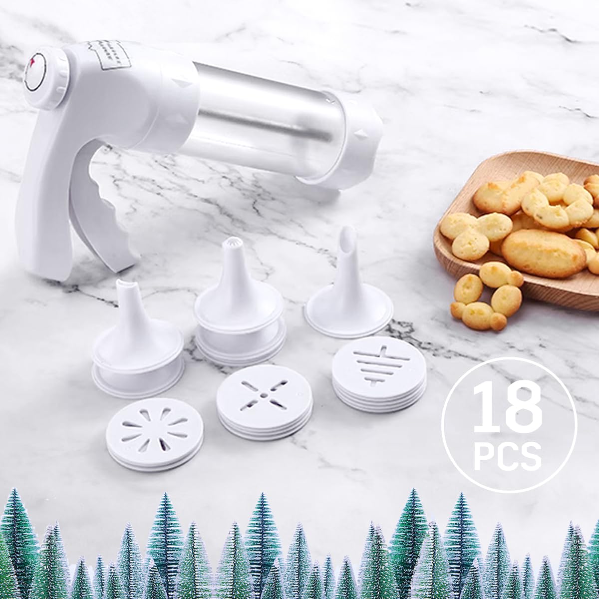Kekspresspistole, Kekspressen-Set zum Backen, Keksdekorationsset mit 12 Plätzchenpressscheiben und 6 Kuchendekorations-Spritztüllen, Keksbereiter für Weihnachtsfeier