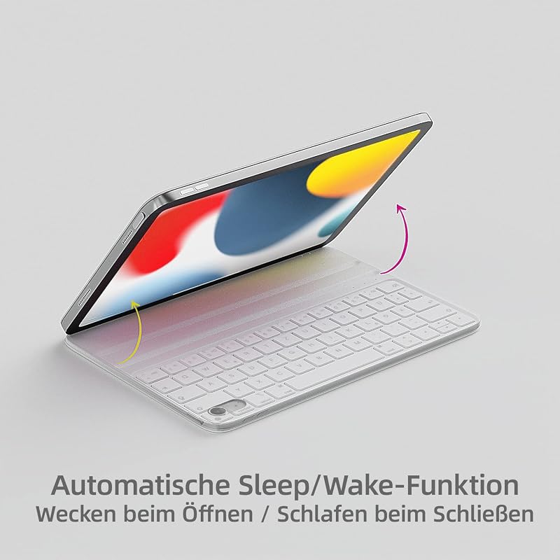 HOU Billentyűzetes Tok iPad 10. Generáció 10.9" 2022 - Állítható Szögű Smart Folio Mágneses Töltéssel Fehér