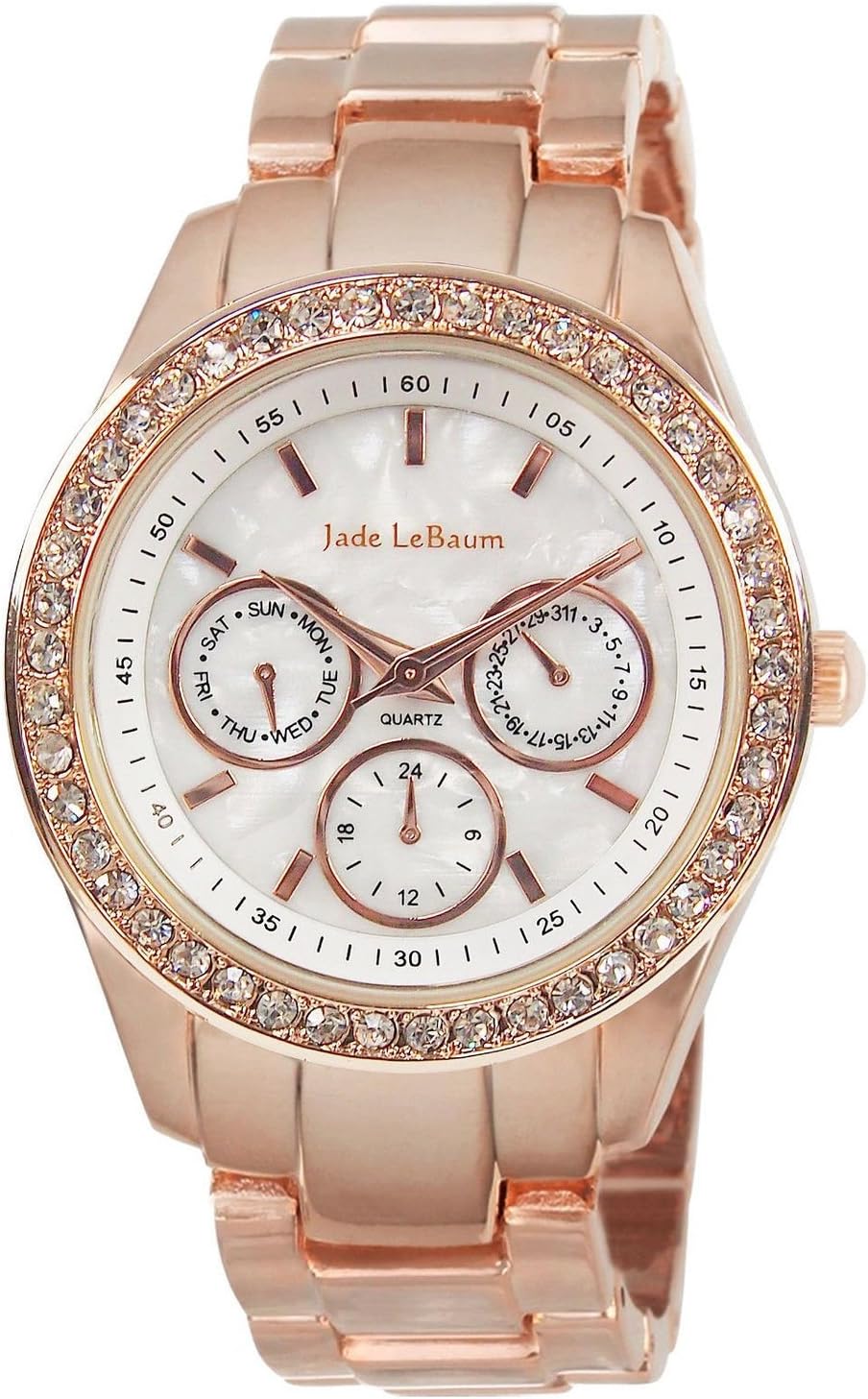 Womens Rhinestone Accent Rose Gold Bracelet Watch Designer Inspired Jade LeBaum - JB202732G