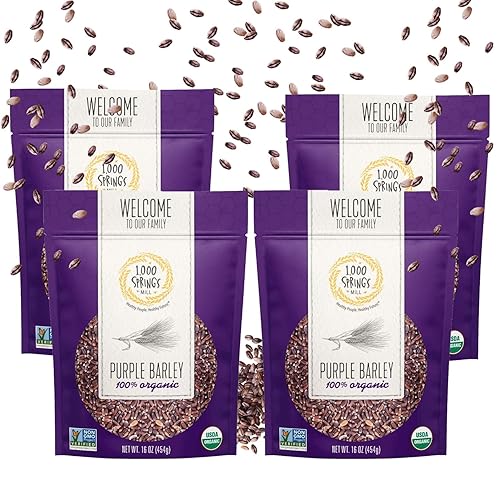 1000 Springs Mill - Cebada púrpura orgánica Utilizado para cereales, ensaladas, pan de cebada de trigo integral, harina de cebada fresca, semillas