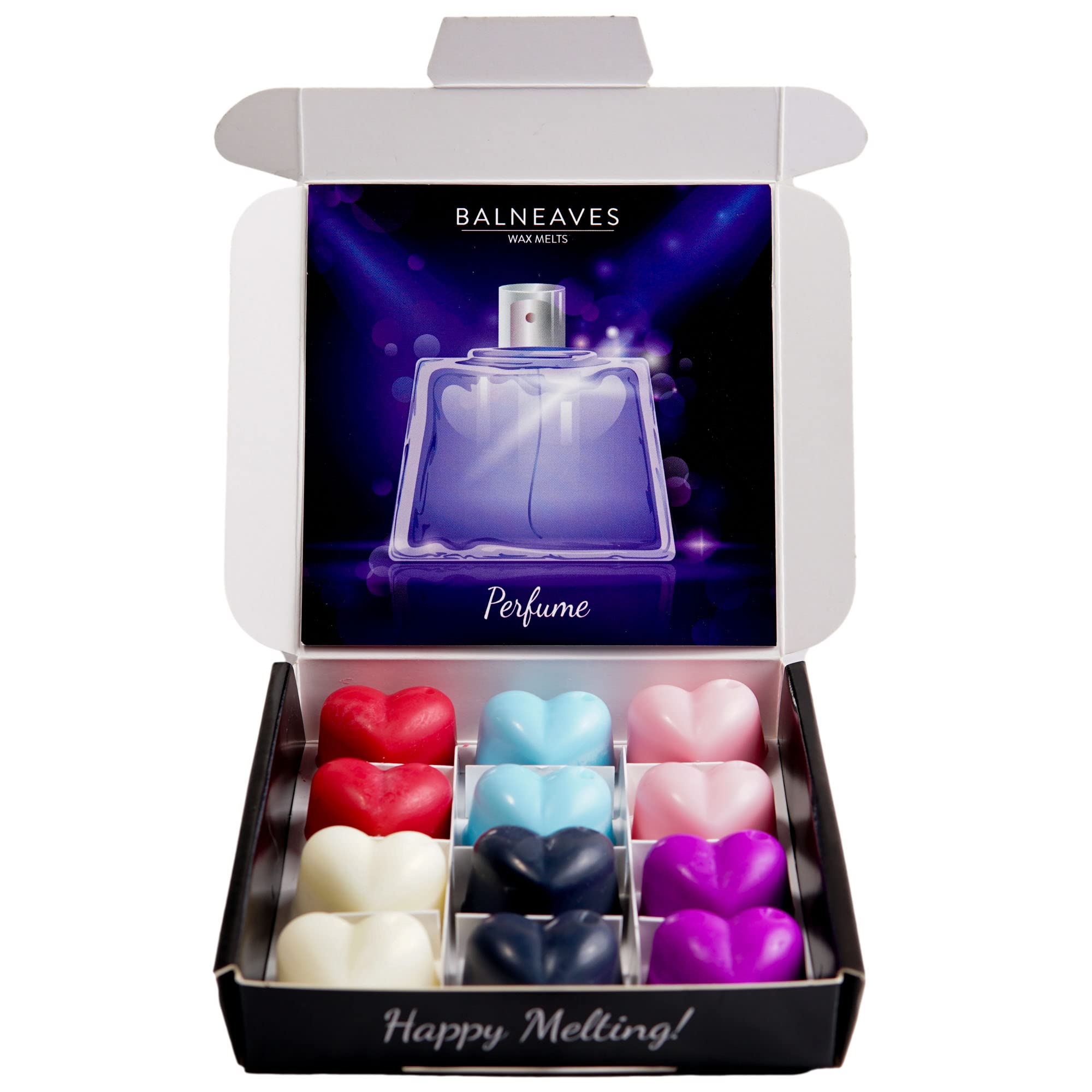 Perfume Wax Melts | Strong Scented Wax Melt Gift Set | 12 x 6g Hearts | Hand Made in The UK | Vegan Friendly | Long Lasting Soy Wax Melt Sample Box