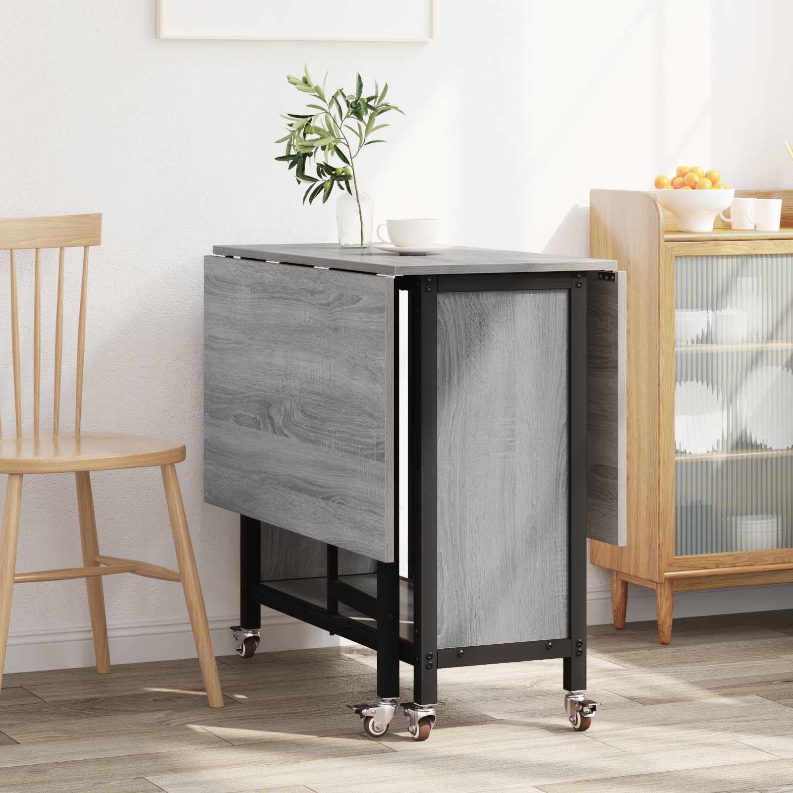 Tavolo da pranzo pieghevole con ruote, 130 x 80 cm, in legno, per cucina, sala da pranzo, ufficio, con vano portaoggetti, superficie resistente all'acqua, regolabile in altezza, stabile