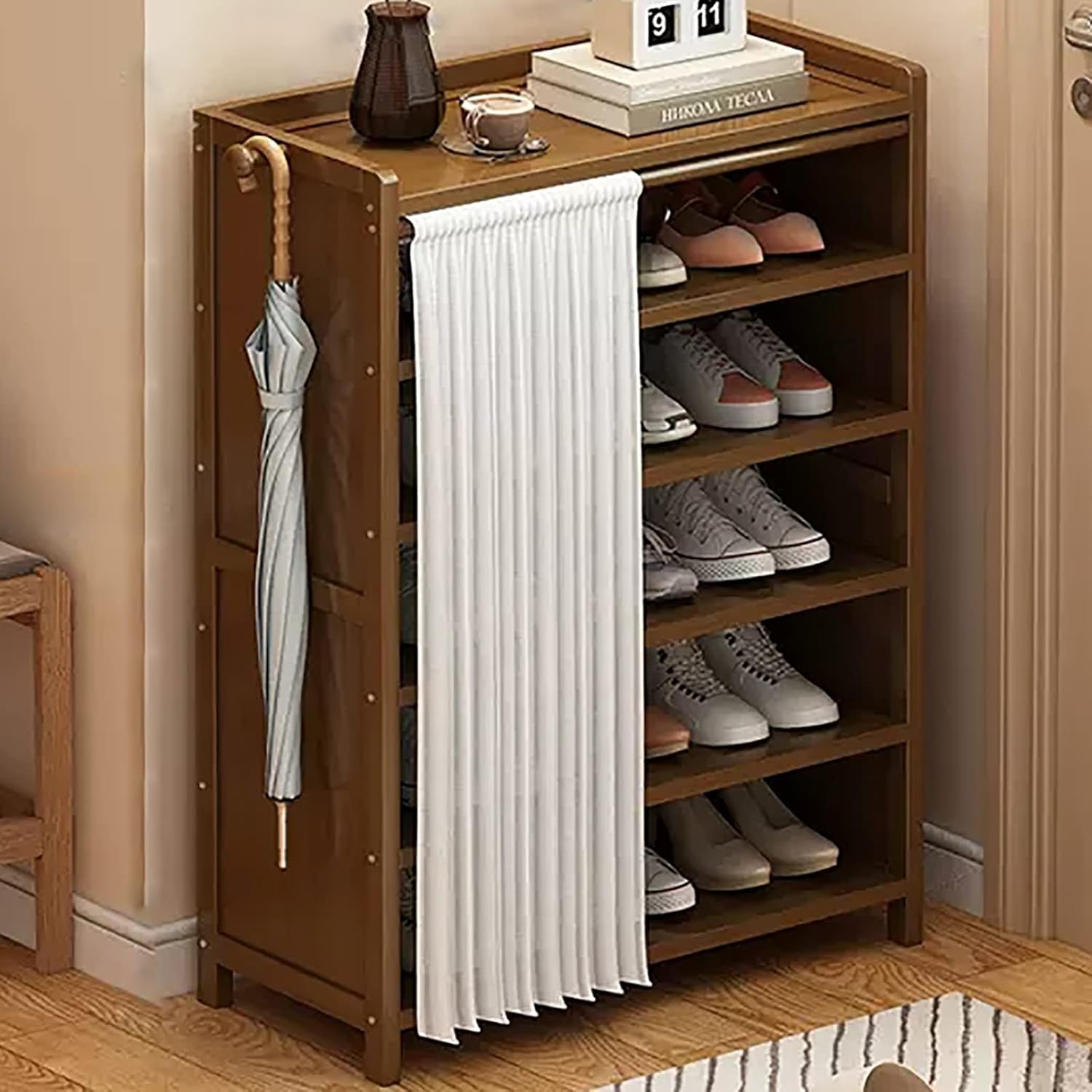 楽天市場】靴箱シューズラック 靴棚 靴収納ラック 靴置き カーテン付き