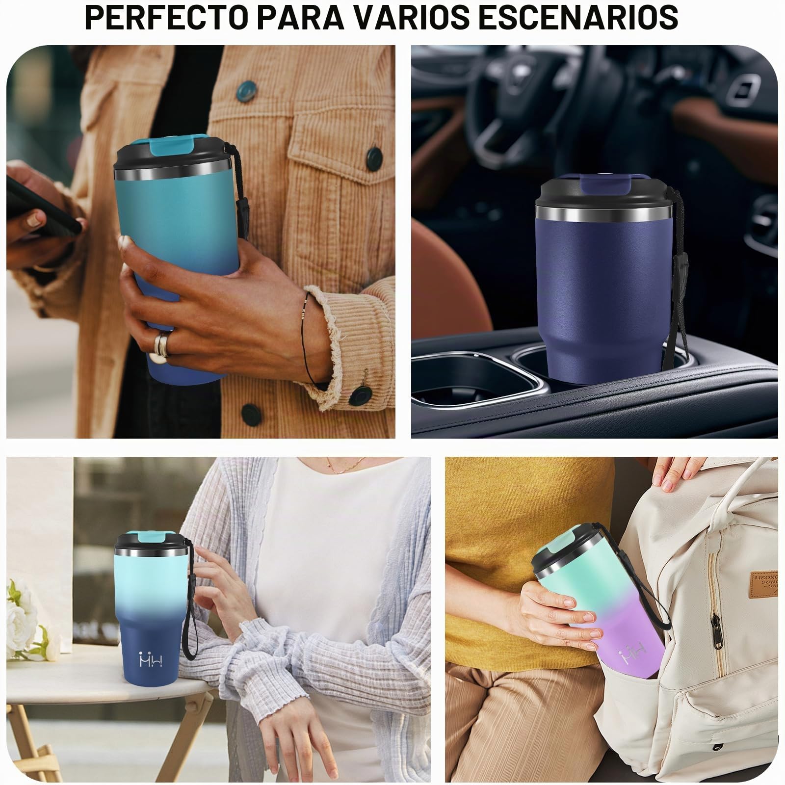 Vaso Termico, 20oz Termo Cafe, Mantiene 8H Frio/6H Calor, Taza Termica, Acero Inoxidable 18/8, sin BPA, Vaso Termo a Prueba de Fugas, Doble Aislamiento, para Viajes, Gimnasio, Cafetería, Oficina