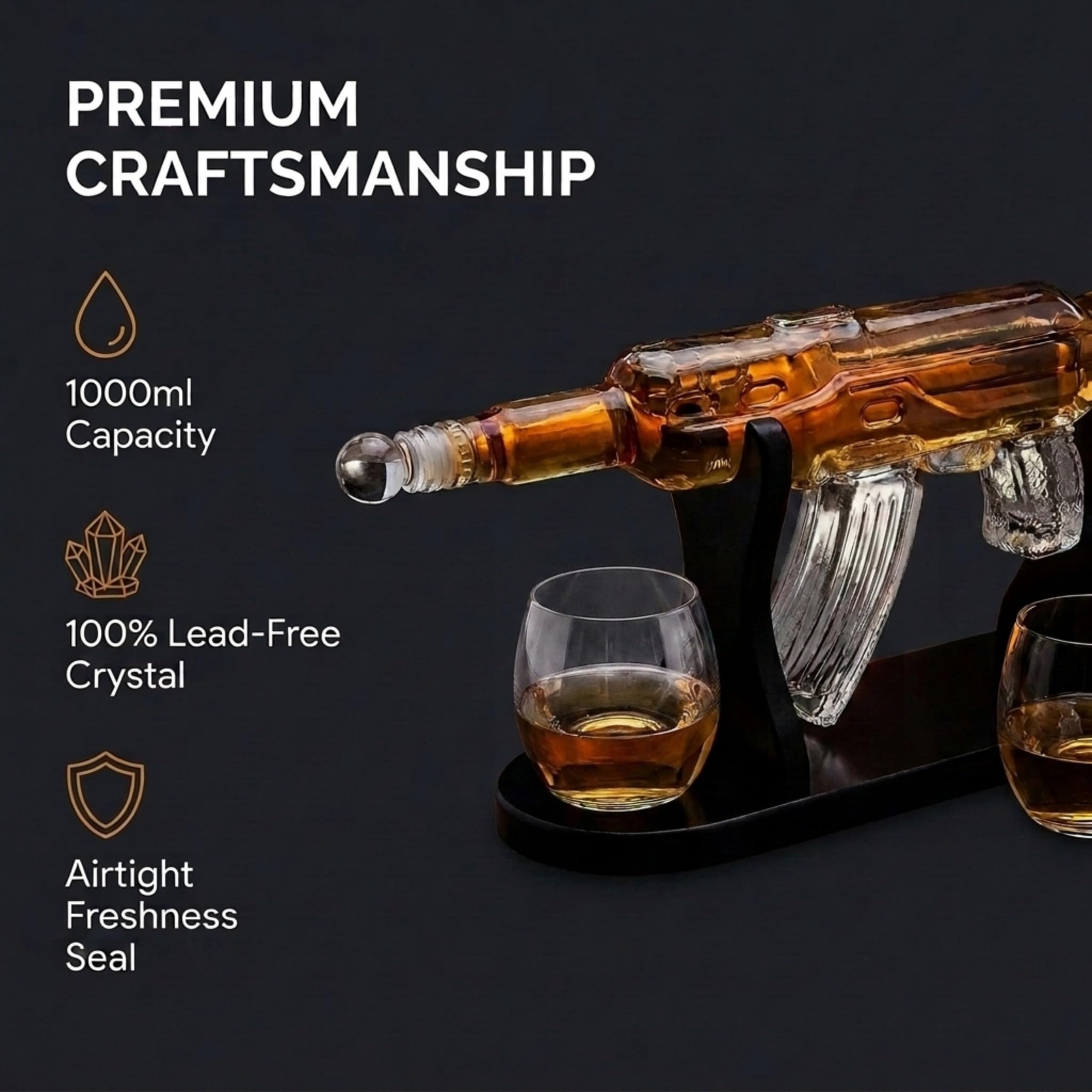 Rifle Gun Whiskey Decanter with 2 Whiskey Glasses Set - for Liquor Scotch Bourbon Vodka product thumbnail 3