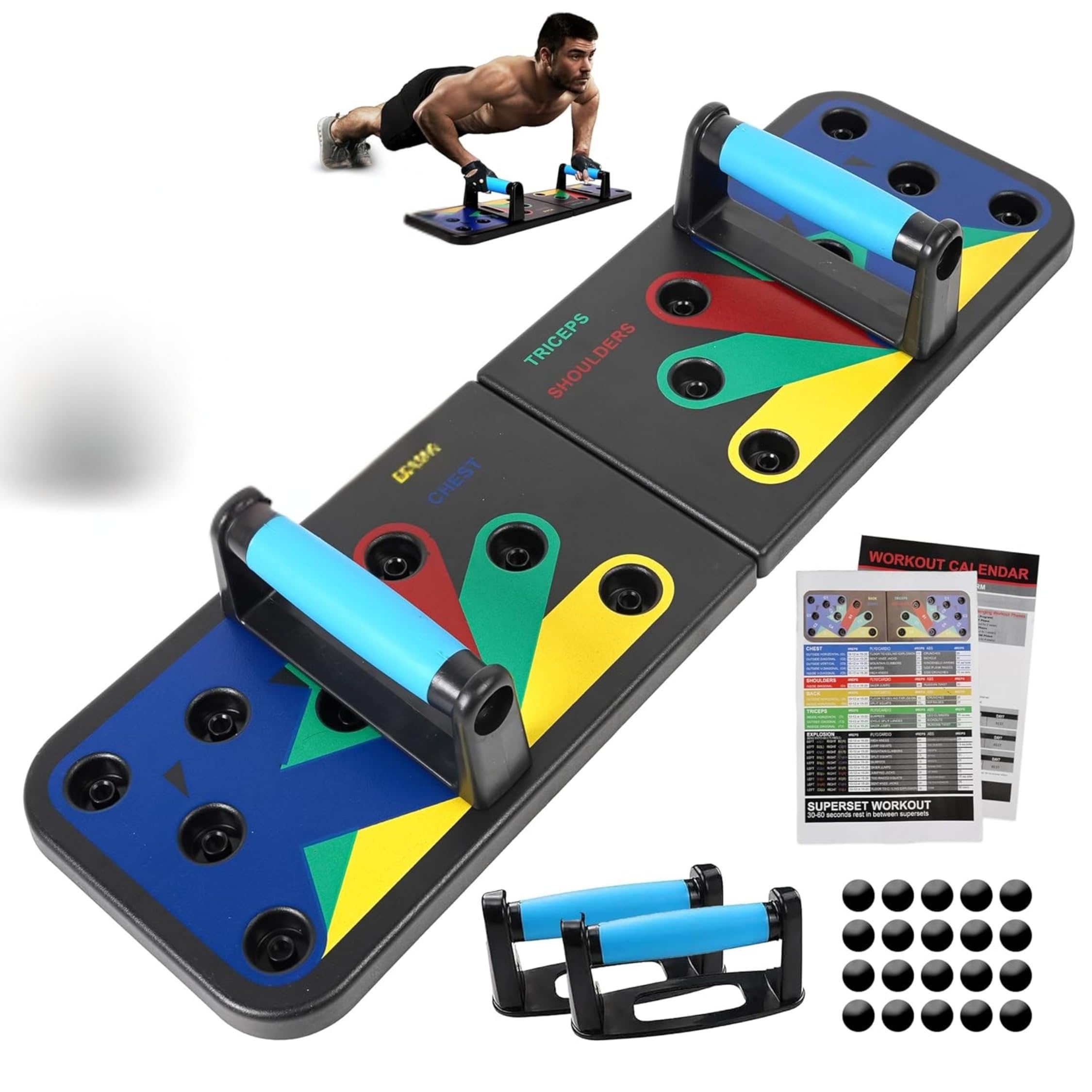 Drumstone ELIVETE Foldable Push Up Board with 14-in-1 Muscle Targeting System - Professional Strength Training Equipment for Home Gym - Color-Coded Exercise Stand with Non-Slip Handles & Workout Guide for Chest, Shoulders, Back & Triceps-image-11