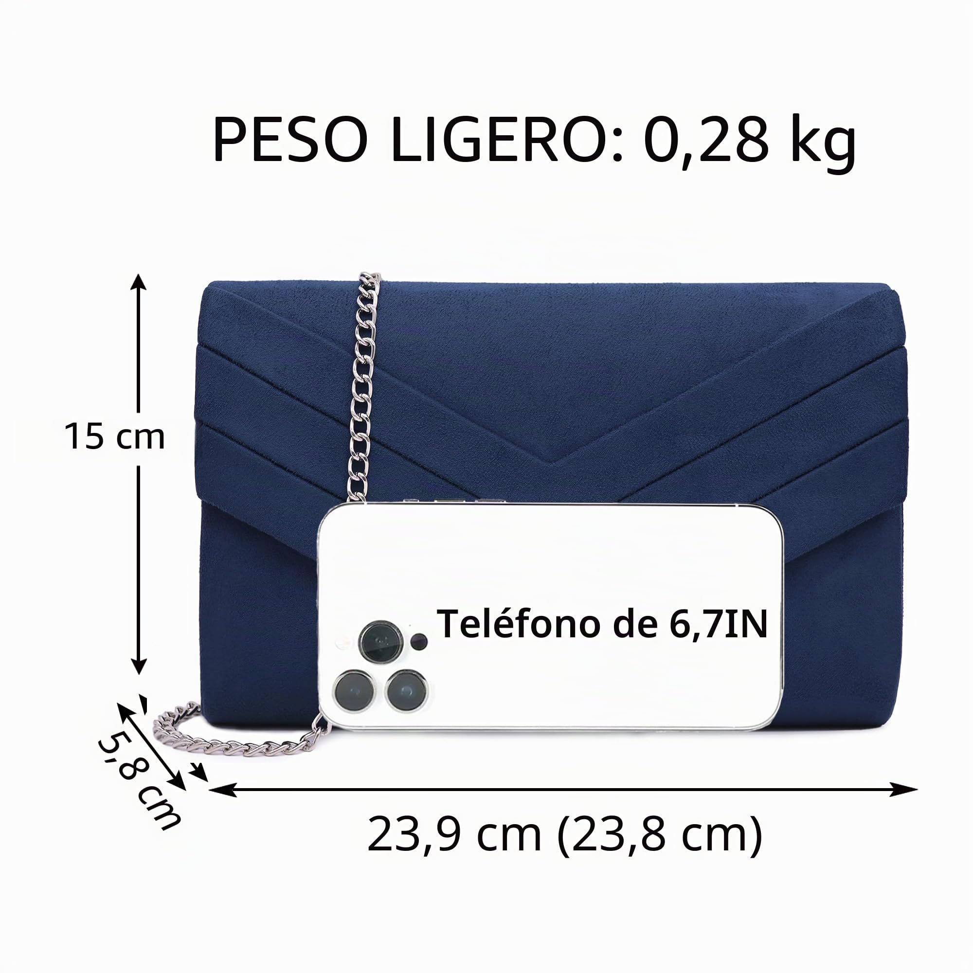 Mujer Embragues Ante Sobre Bolsa de noche Clásico Cartera de mano (Azul)