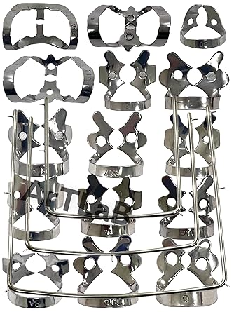 New Premium Dental Rubber Dam Clamps Set |Rubber Dam Kit Starter with Frame |Rubber Dam Punch Plier |Rubber Dam Clamps Forceps | Rubber Dam Clamps Dental Instruments 18 Piece Set