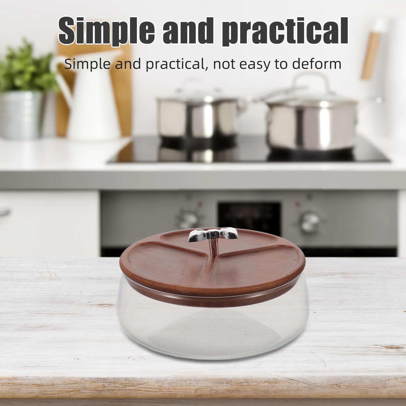 Cuenco de Vidrio para Aperitivos de 1200ml con Tapa de Madera | Cereales y Snacks, Uso en Cocina y Encimera, Diseño Decorativo, Elegante y Moderno
