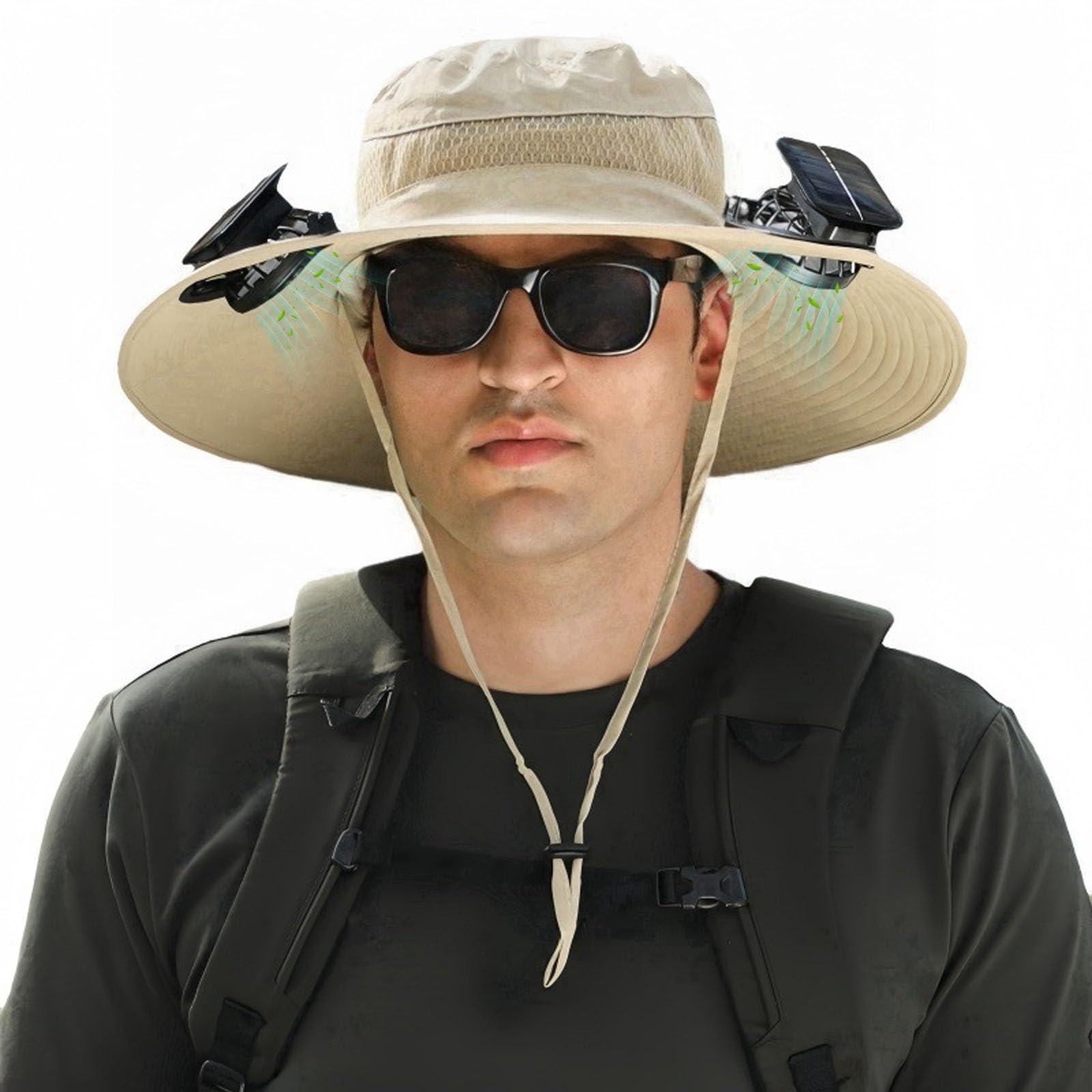 Solar Fan Hat, Wide Brim Sun Cap with 2 Solar Sun Protection Fans, USB and Solar Powered Fan Hat