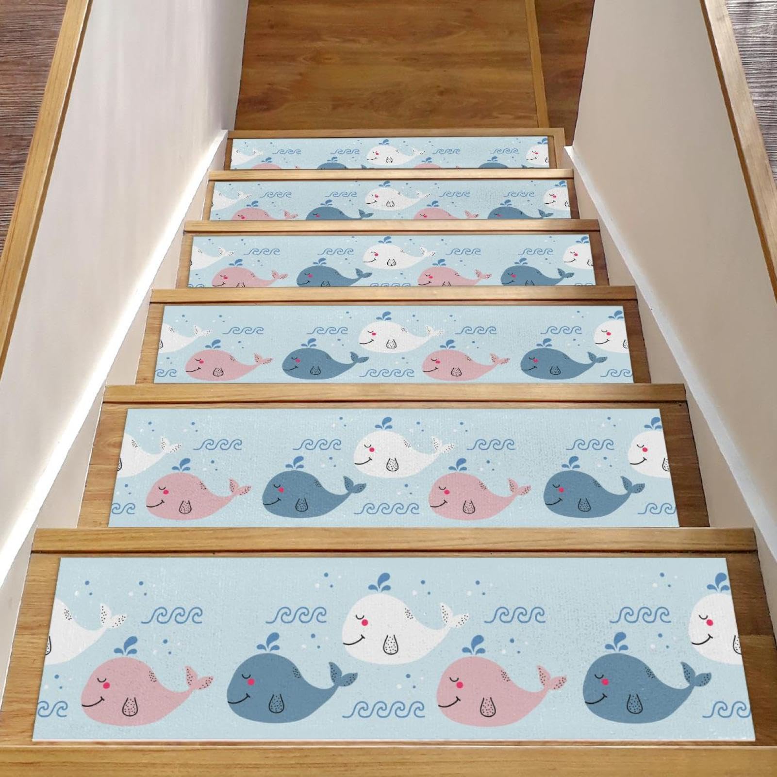 Tapis d'escalier antidérapants lot de 15 marches bois 76x20 cm colorés