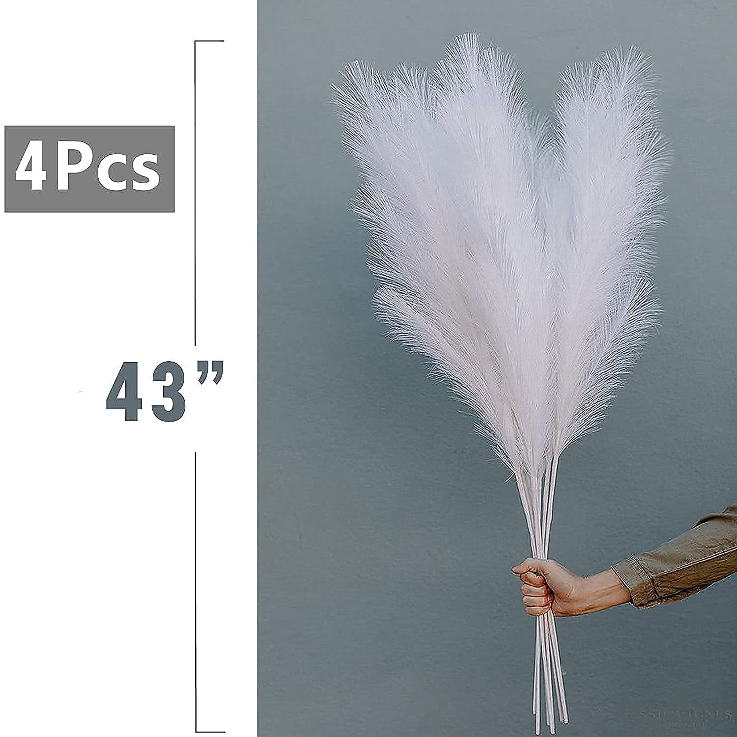 Faux Pampas Grass Decor Tall 43"/110cm 4 Stems Fluffy Artificial