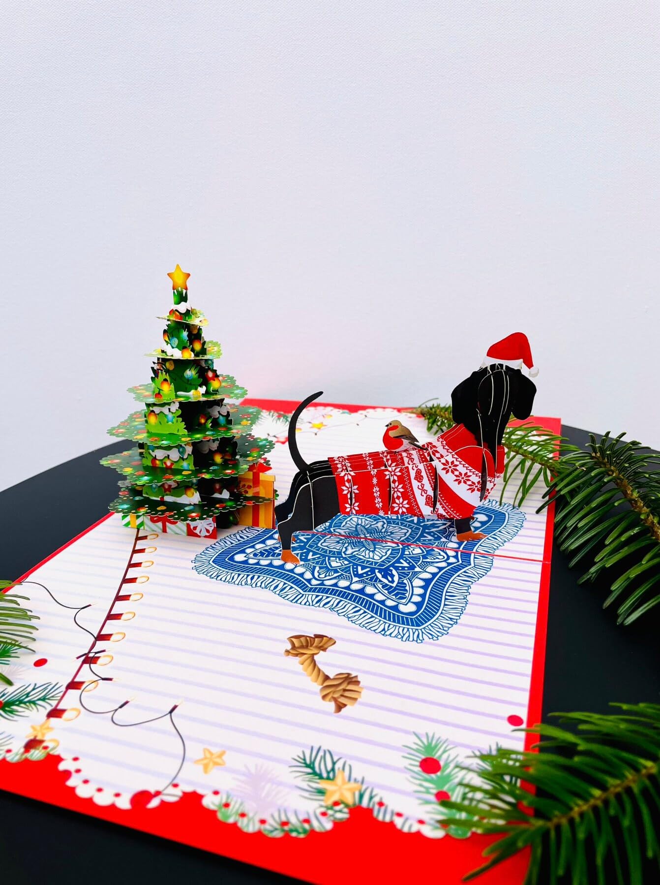 Christmas Dachshund dog 3D Pop Up card.A Delightful and fun holiday surprise greeting card gift for kids friends - Image 3