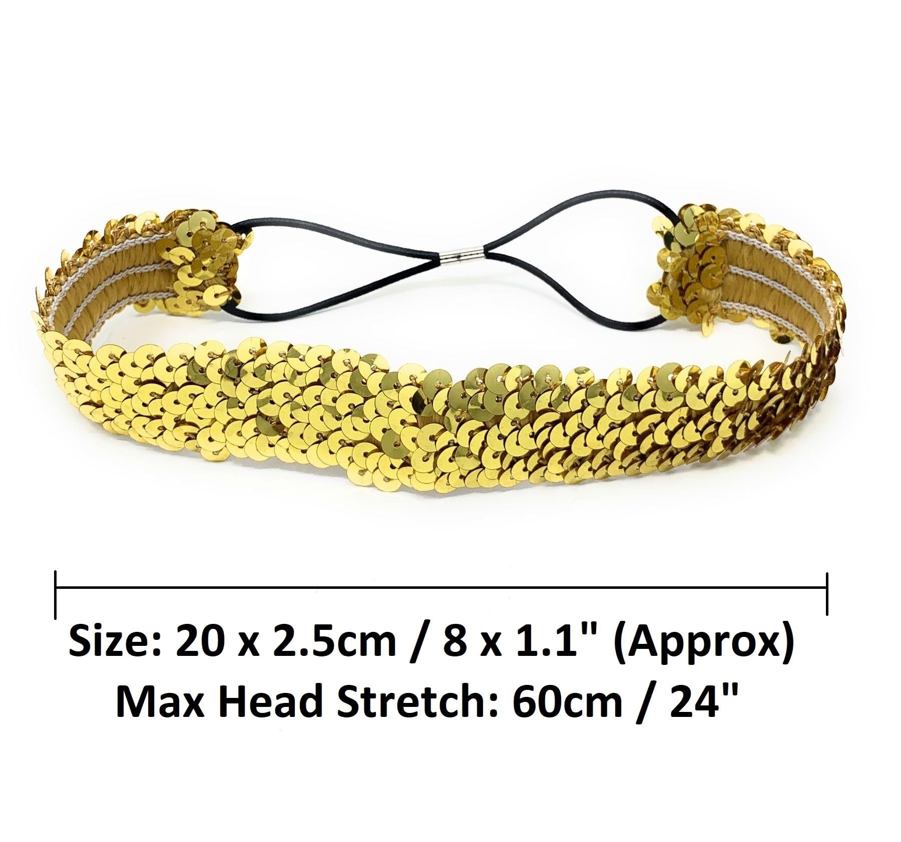 Gold Womens Sequin Polyester Fancy Dress Headband 38 x 3cm - Image 2