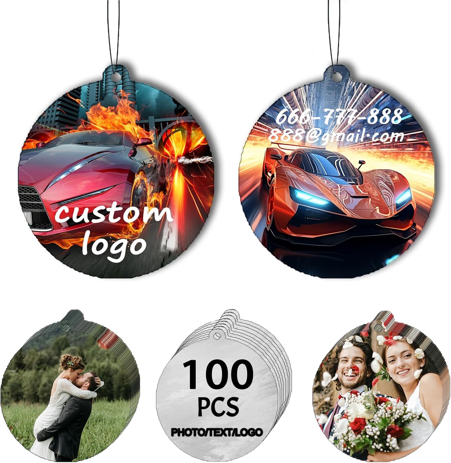 100Pcs Custom Logo Car Bulk Air Fresheners, Double-Sided Custom Air Fresheners with Picture, Personalized Air Freshener for Car, Suitable for Custom Gifts for Branding Business Events (Square)