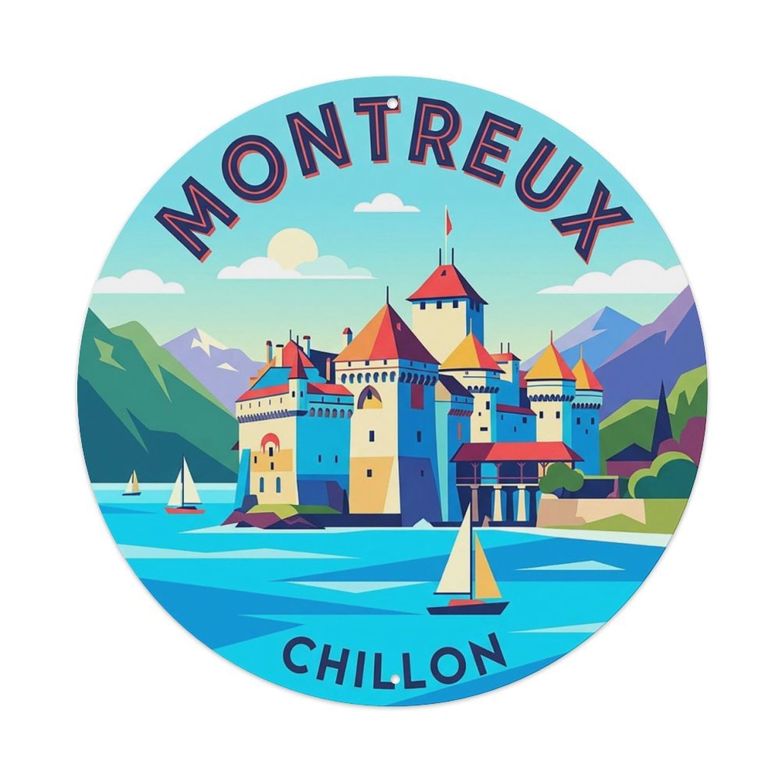 Vintage Travel Switzerland Montreux Vintage Metal Tin Sign Plaque Wall Decor for Cafe, Club Bar, Office, Garden Metal Poster 8x8Inch