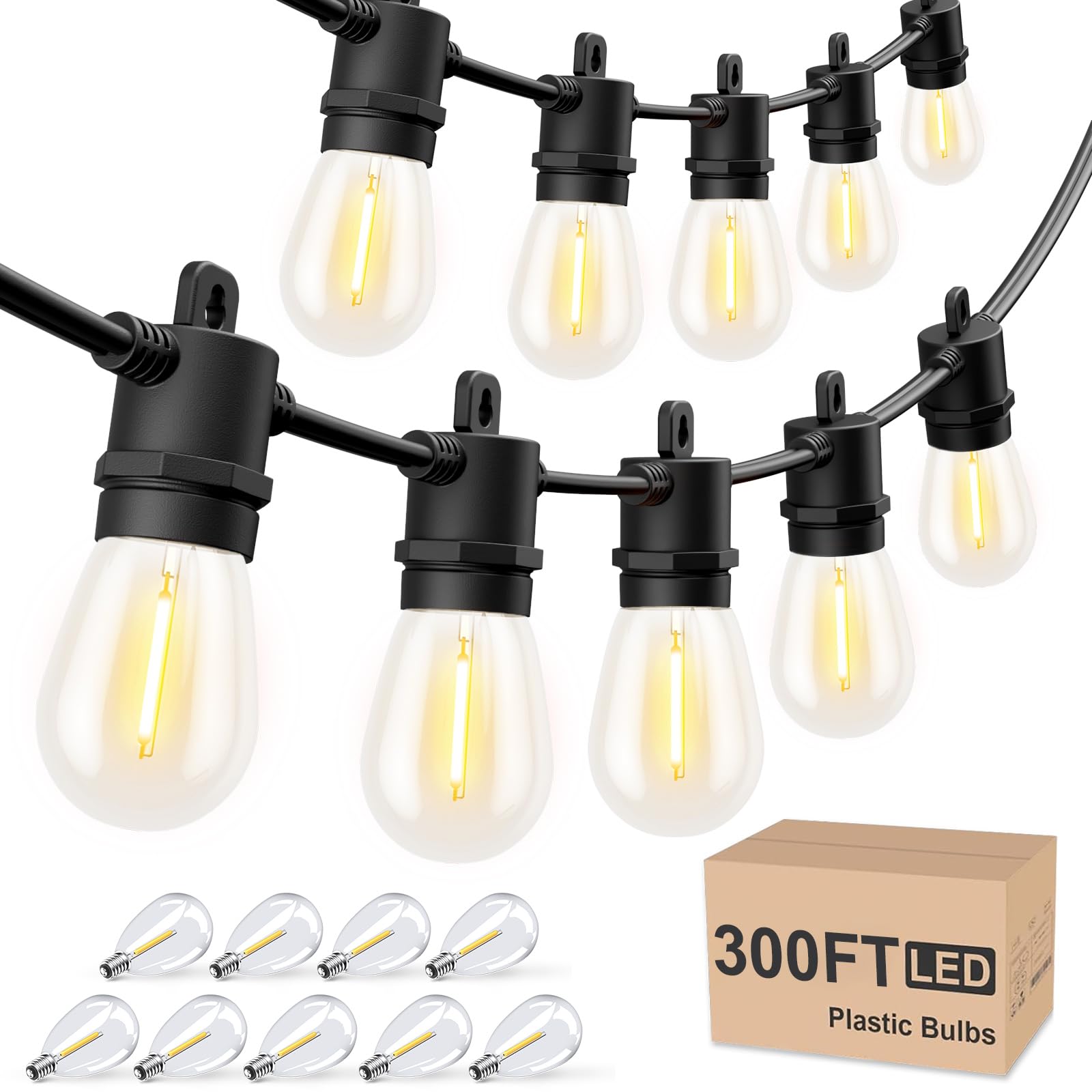 Photo 1 of Svater Outdoor String Lights 300 FT, Patio Lights for Outside with Shatterproof Bulbs, Waterproof IP65 Commercial Hanging Light for Backyard Porch Balcony Bistro Party 3X100 FT