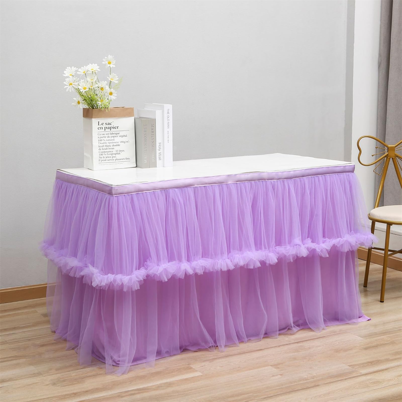 Jupe De Table En Tulle Jaune Doré 100x80cm, Maille Moelleuse Pour Mariage, Anniversaire, Baby Shower