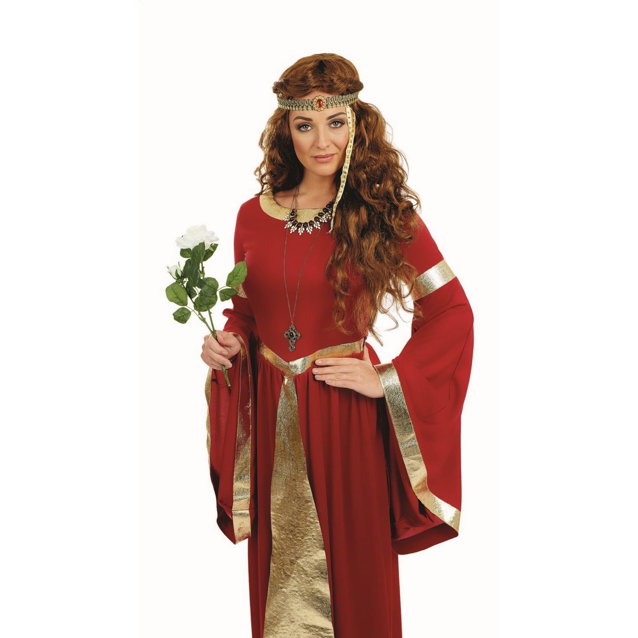 Fun Shack Costume Regina Medievale Donna, Costume Halloween Donna | Abito Rosso con Rifiniture Dorate, Cintura & Cerchietto, Stile Regale, Perfetto per Halloween, Ideale per Travestirsi