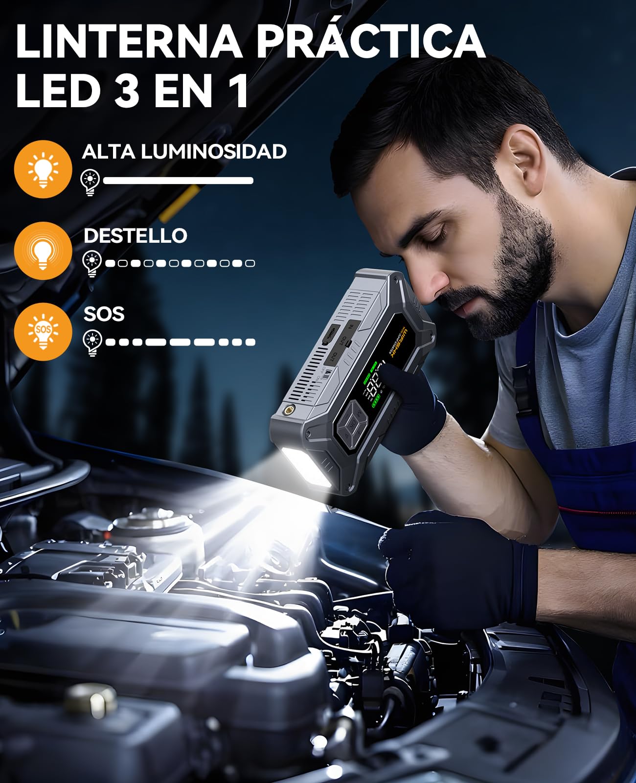 Arrancador de Coche con Compresor de Aire, 8000A 160PSI Arrancador Portátil para Baterías (8.0L Gasolina/10L Diésel), Batería Externa 12V con Cables de Arranque, Pantalla LCD, 2 LED