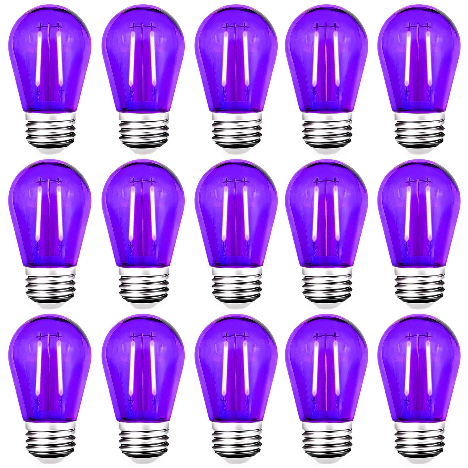 Photo 1 of ***MISSING 10***
GUILEDUO 15 Pack S14 LED String Light Bulbs, Shatterproof 2 Watt Purple Replacement Bulbs for Outdoor String Light, Waterproof Decorative E26 Base Purple Filament Halloween Edison Lights, 120V