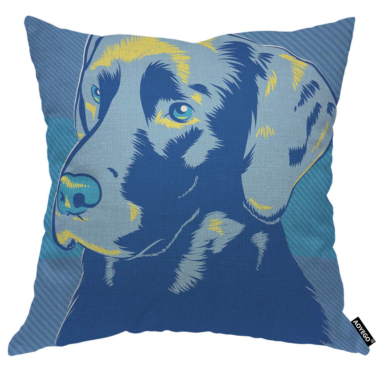 AOYEGO Labrador Dog Throw Pillow Cover Animal Portrait Face Head Sketch Furry Pet Puppy Cartoon Pillow Case 18x18 Inch Decorative Men Women Room Cushion Cover for Home Couch Bed