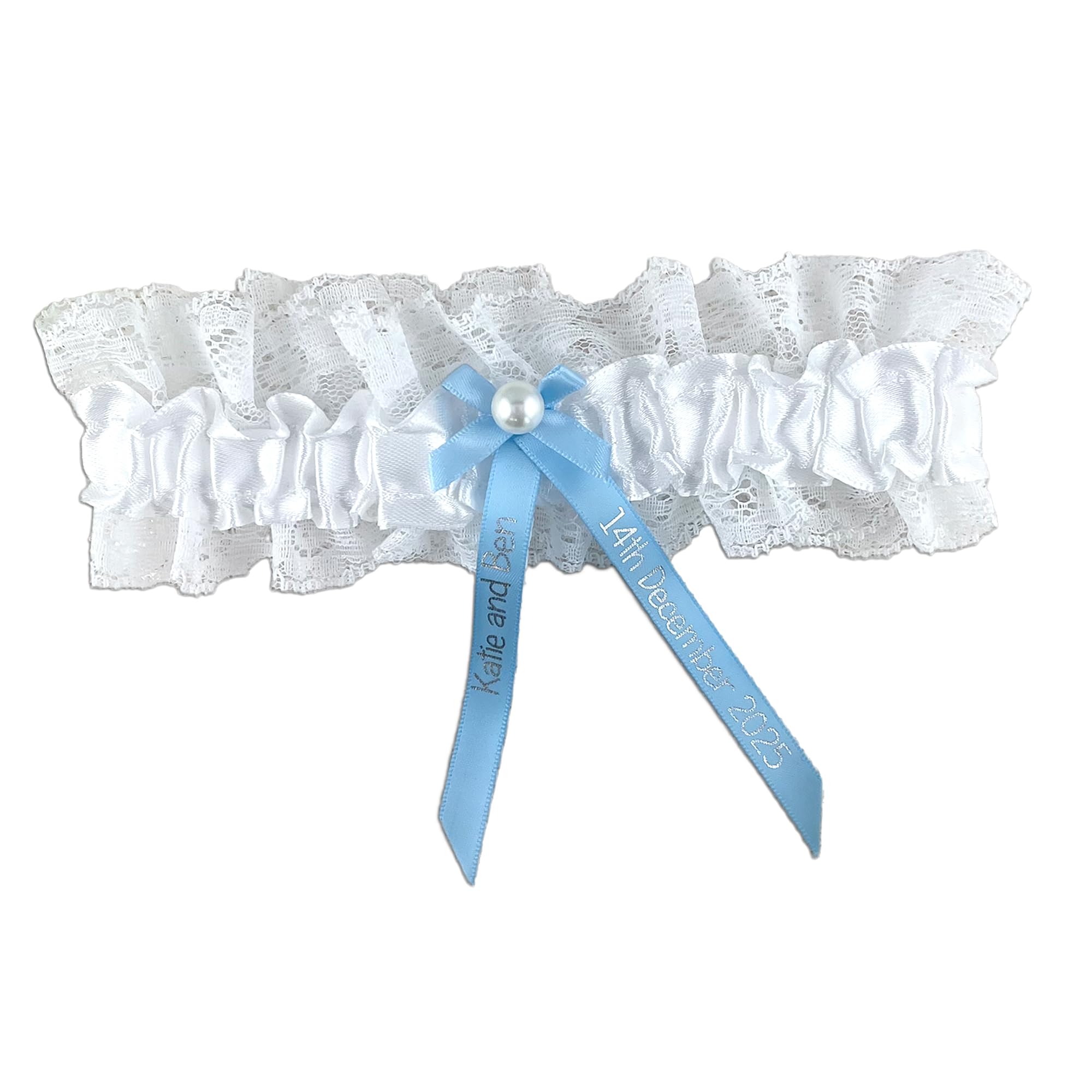 Fuzzy Cactus Pale Blue Personalised Garter - Bride To Be Garters - Something Blue - Wedding Or Hen Party