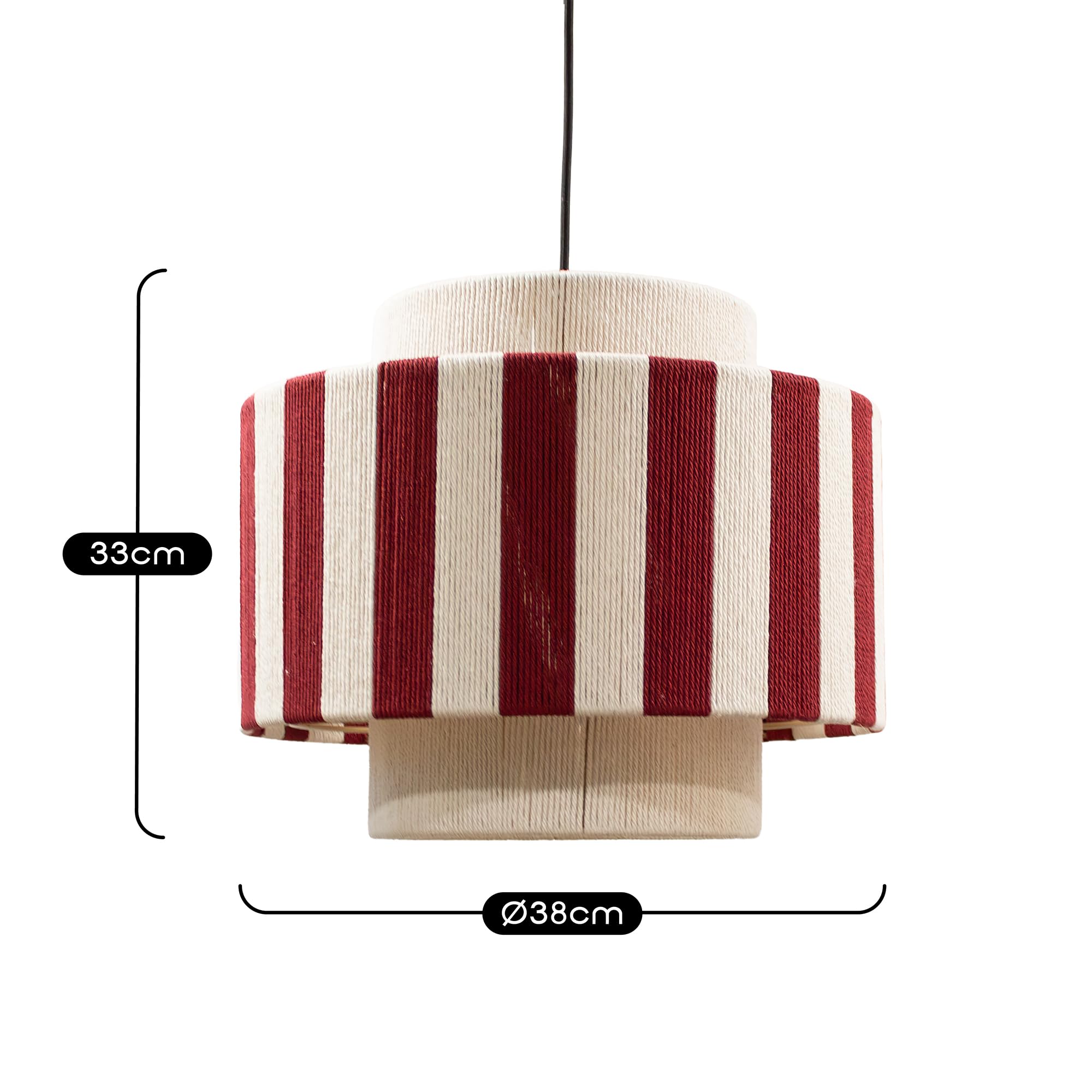 Box and beyond - Suspension Moyo - Coton Rayures Blanc et Rouge - Ø38 cm - Douille E27 - Salon, Chambre, Bureau - Style Chic