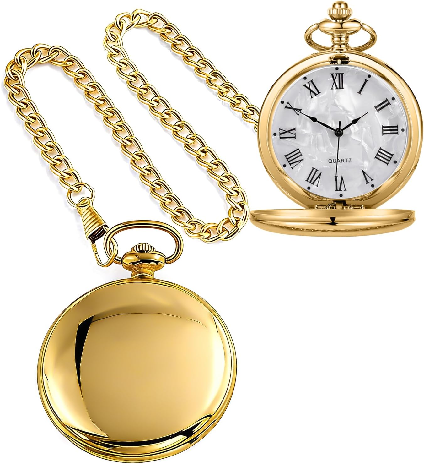 Tiong Smooth Pocket Watch,Personalized Pocket Watch,Customized Watches for Men,Engraved Pocket Watches for Father‘s Day with Chain