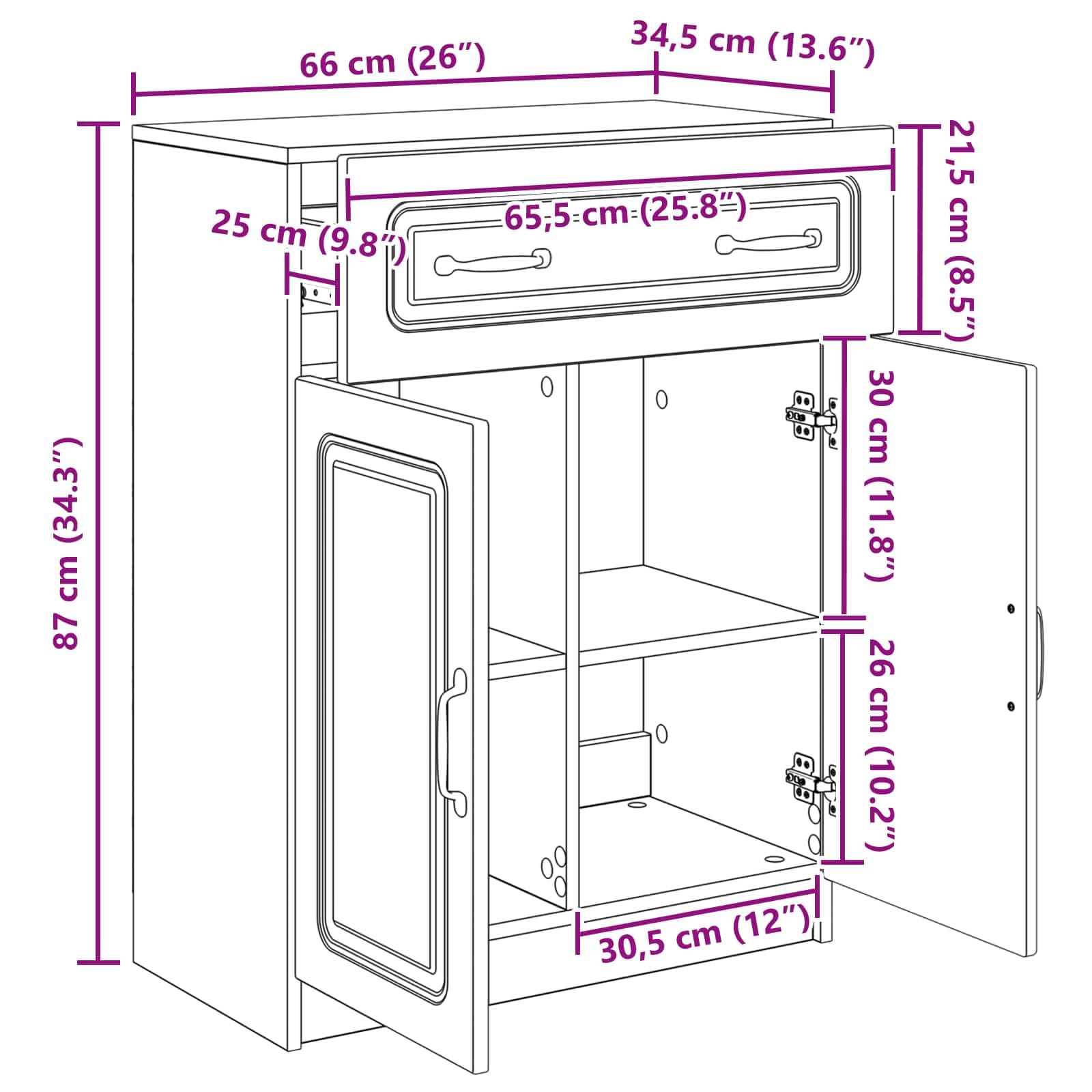 Générique Drewniany bufet inżynieryjny 66 x 34,5 x 87 cm, nowoczesny mebel do przechowywania z drzwiami i szufladami, prostokątny design, do salonu lub jadalni