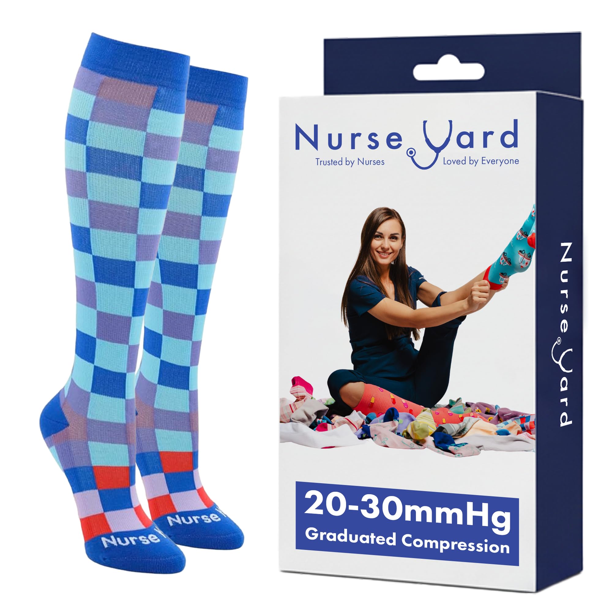 Nurse Yard Compression Socks for Nurses - Women &amp; Men - 20-30mmHg Graduated Compression, For Medical Staff, Athletes - 1 Pair