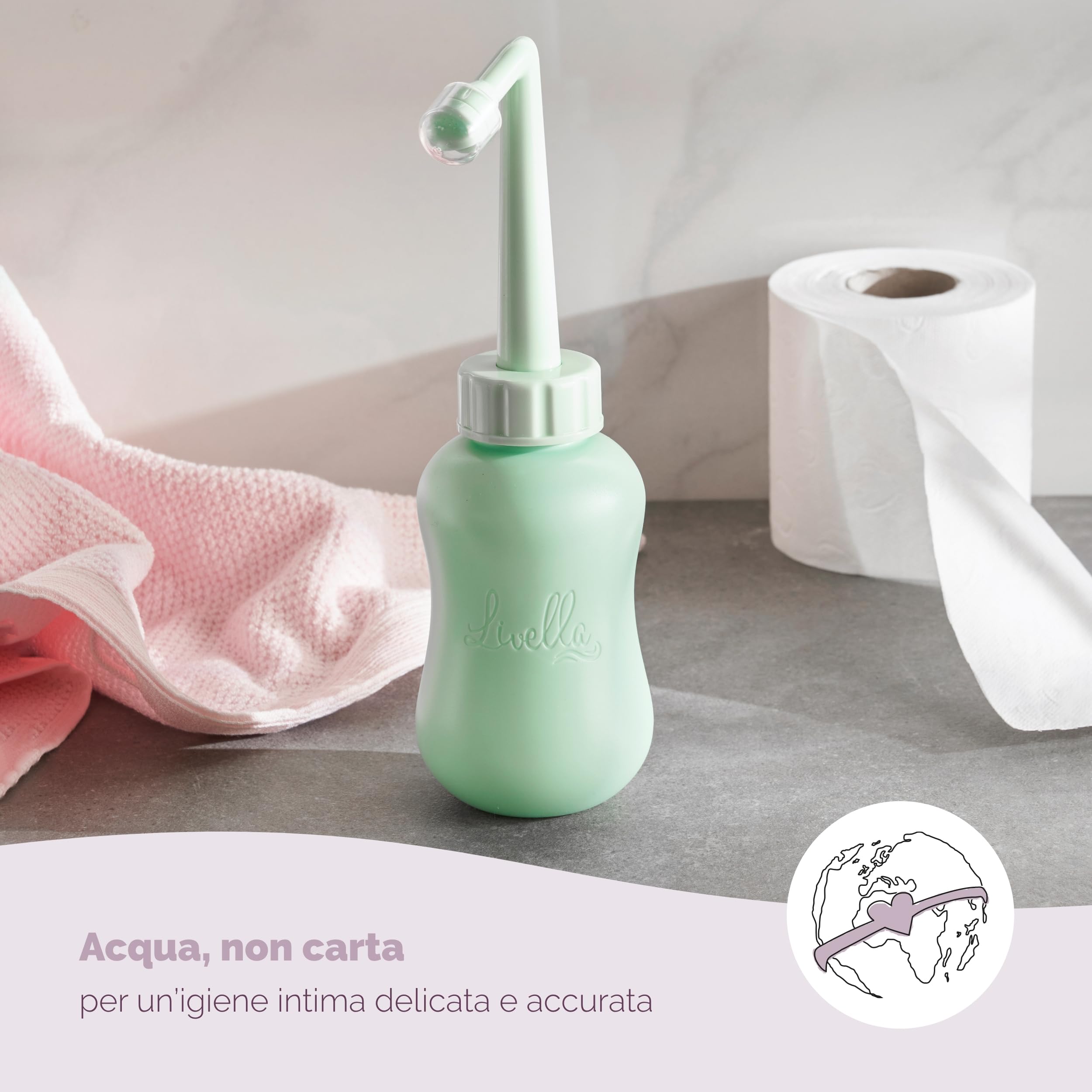 Spruzzatore portatile per bidet Livella, sviluppato in Germania, per una delicata igiene intima e un maggior comfort post-partum, bidet da viaggio ideale, doccetta per lavaggio perineale e anale
