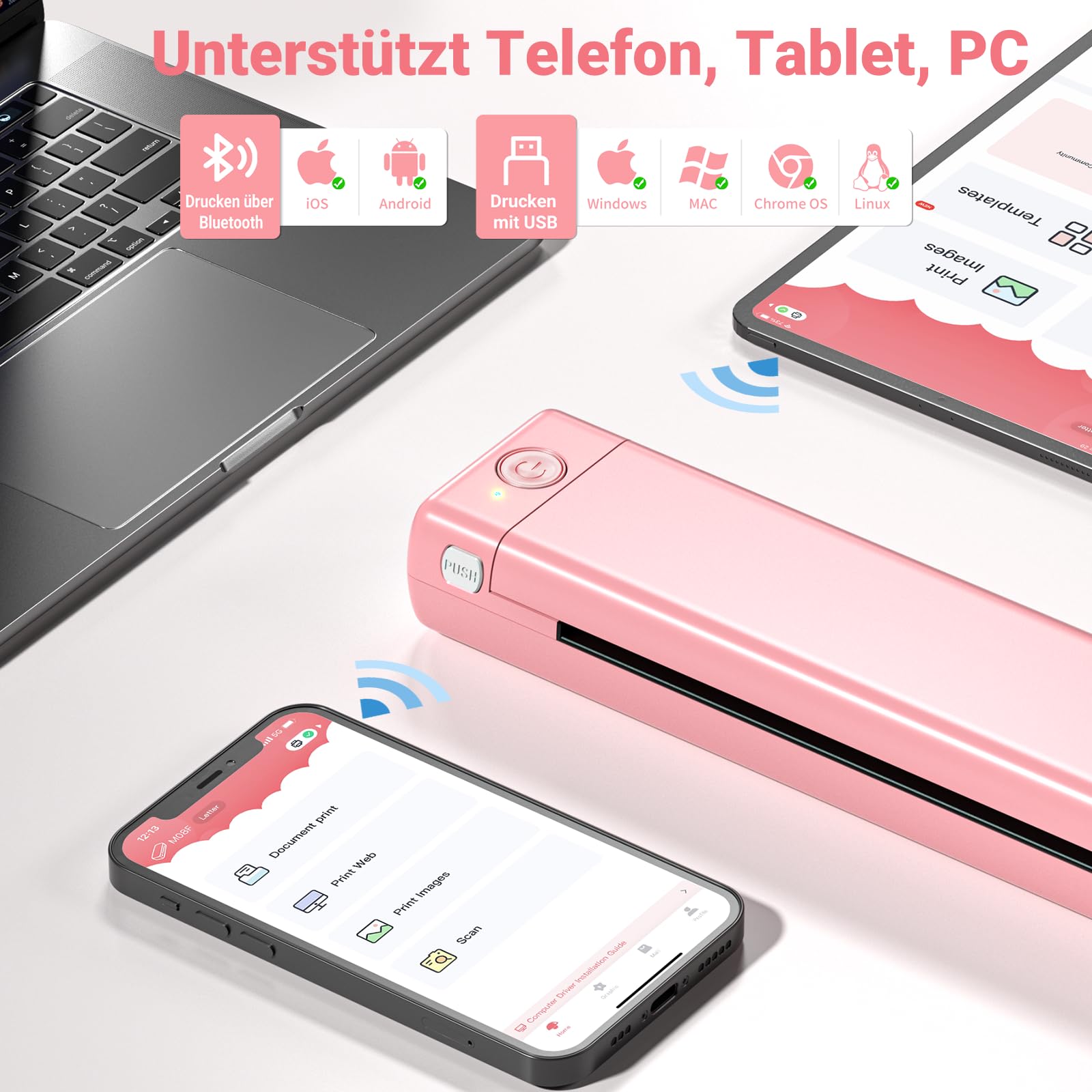 Itari Tragbarer Tattoo Drucker, M08F Drahtlose Tattoo Maschine Stencil Drucker Printer, Tintenloser Thermodrucker Bluetooth Drucker für Tattoo, Unterstützt Tattoo Transferpapier und Thermopapier A4