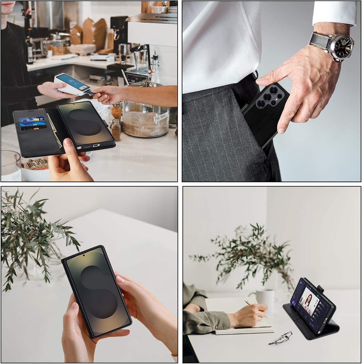 MONASAY Wallet Case Fit for Samsung Galaxy S25 Ultra 6.9 inch, [Lens & Glass Screen Protector Included] [RFID Blocking] Flip Folio Leather Cell Phone Cover with Credit Card Holder, Black