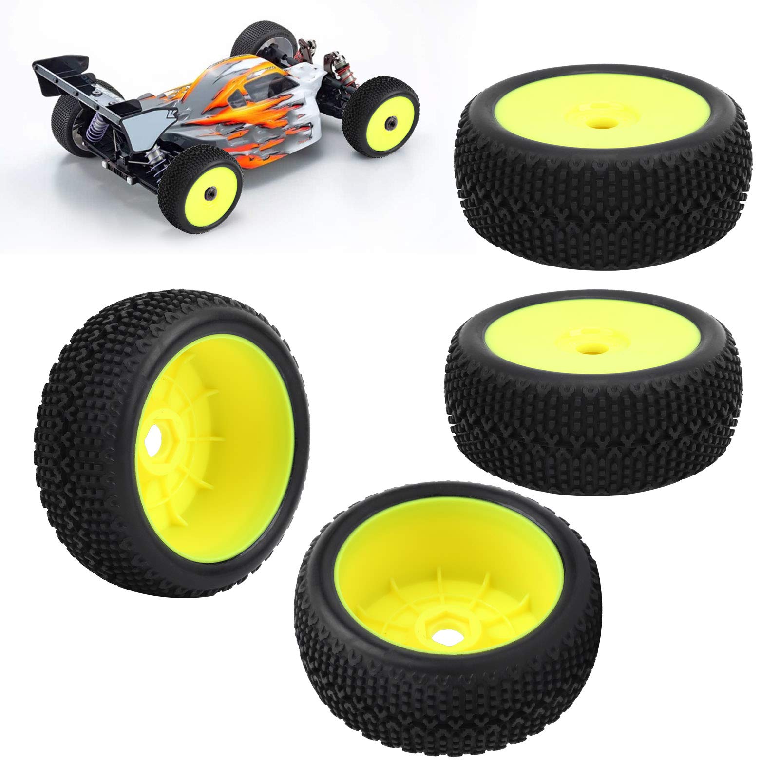 4 pièces pneus de Voiture RC, Cadre de Roue Jaune Bande de roulement en Caoutchouc RC pneus antidérapants 1/8 Accessoire de modèle de Voiture RC