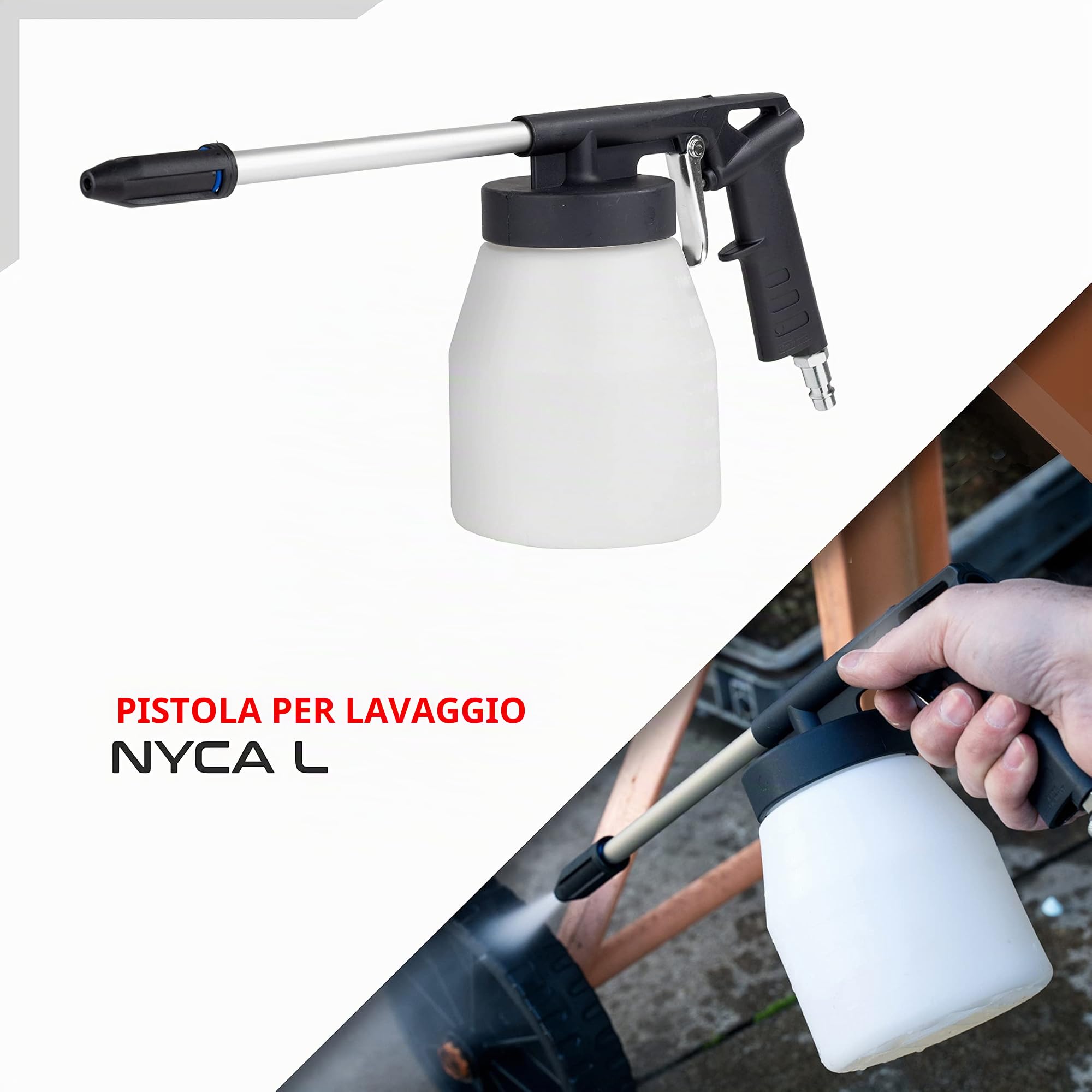 GAV Kit Accessori Aria Compressa NYCA con Pistola Soffiaggio, Manometro Pressione Gonfiaggio Gomme, Aerografo Verniciatura, Pistola Lavaggio e Tubo Spirale 4m