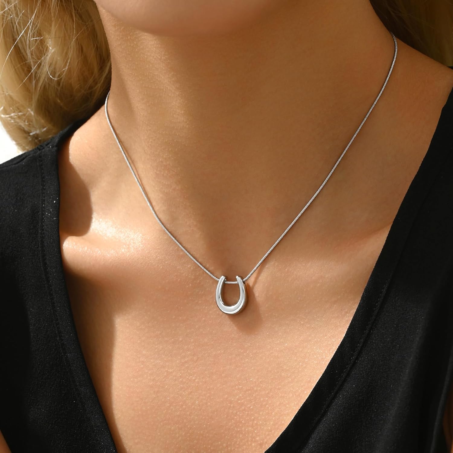 Gold Sun Horn Necklace for Women Dainty Crescent Moon Necklace Lucky Horse Shoe Pendant Necklace Minimalist Trendy Jewelry Christmas Gifts - Image 3