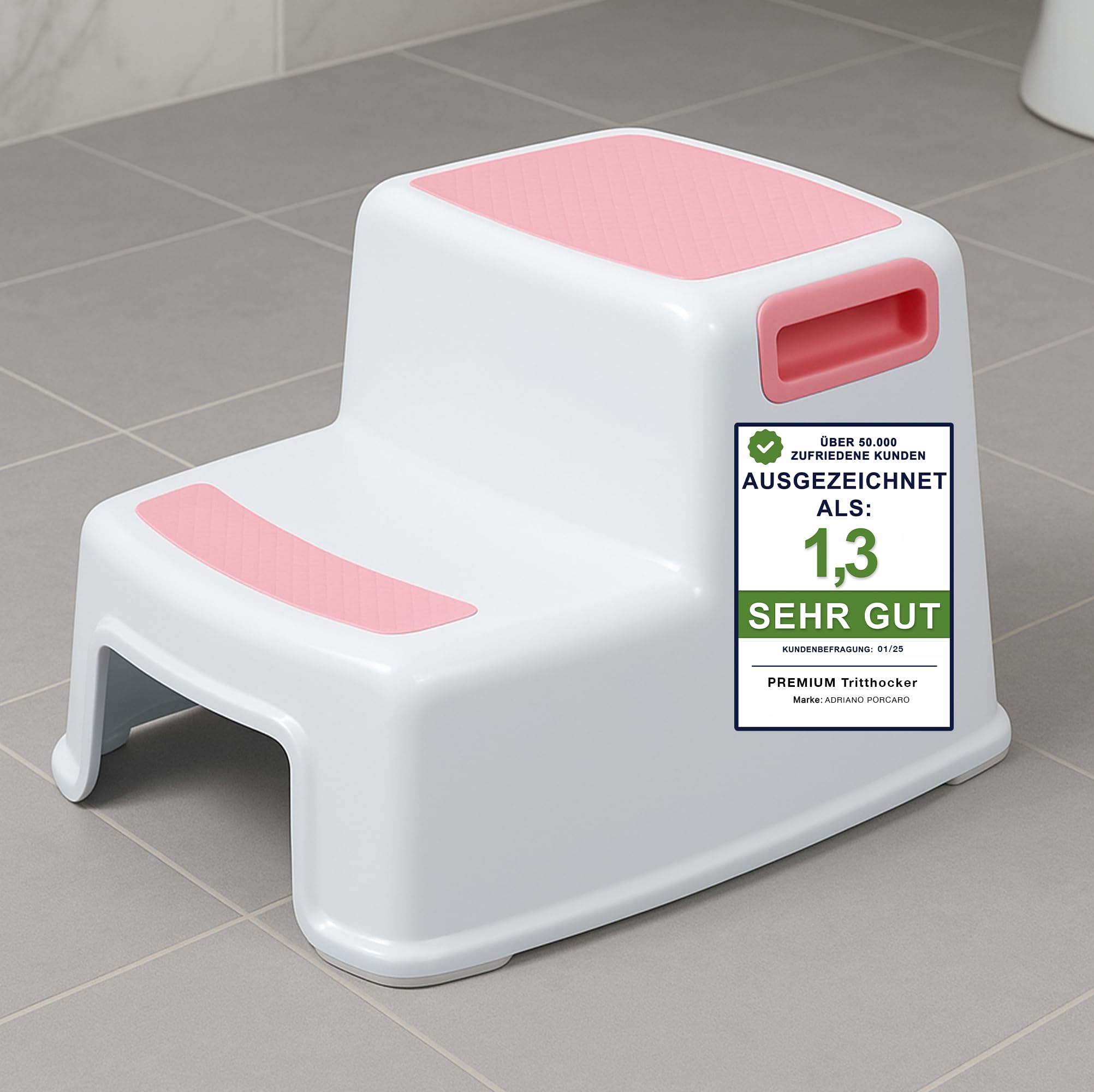 Ap® – Pink I Plastic Step Stool I Adults and Children I Two-Level Children's Stool with Non-Slip Surface, Bathroom and Kitchen, Non-Slip Stool, 26 cm High, Stable 80 kg