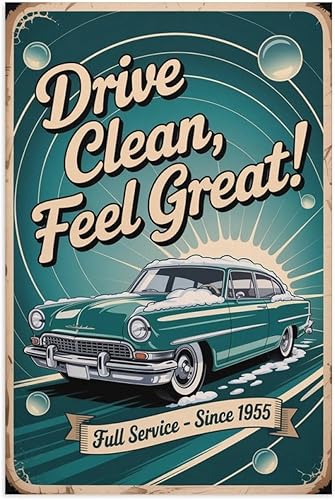 Drive Clean Car Wash Service Full Service Vintage Poster Retro Auto Wash Wall Decor for Garage Or Man Cave Canvas Posters Unframe-style