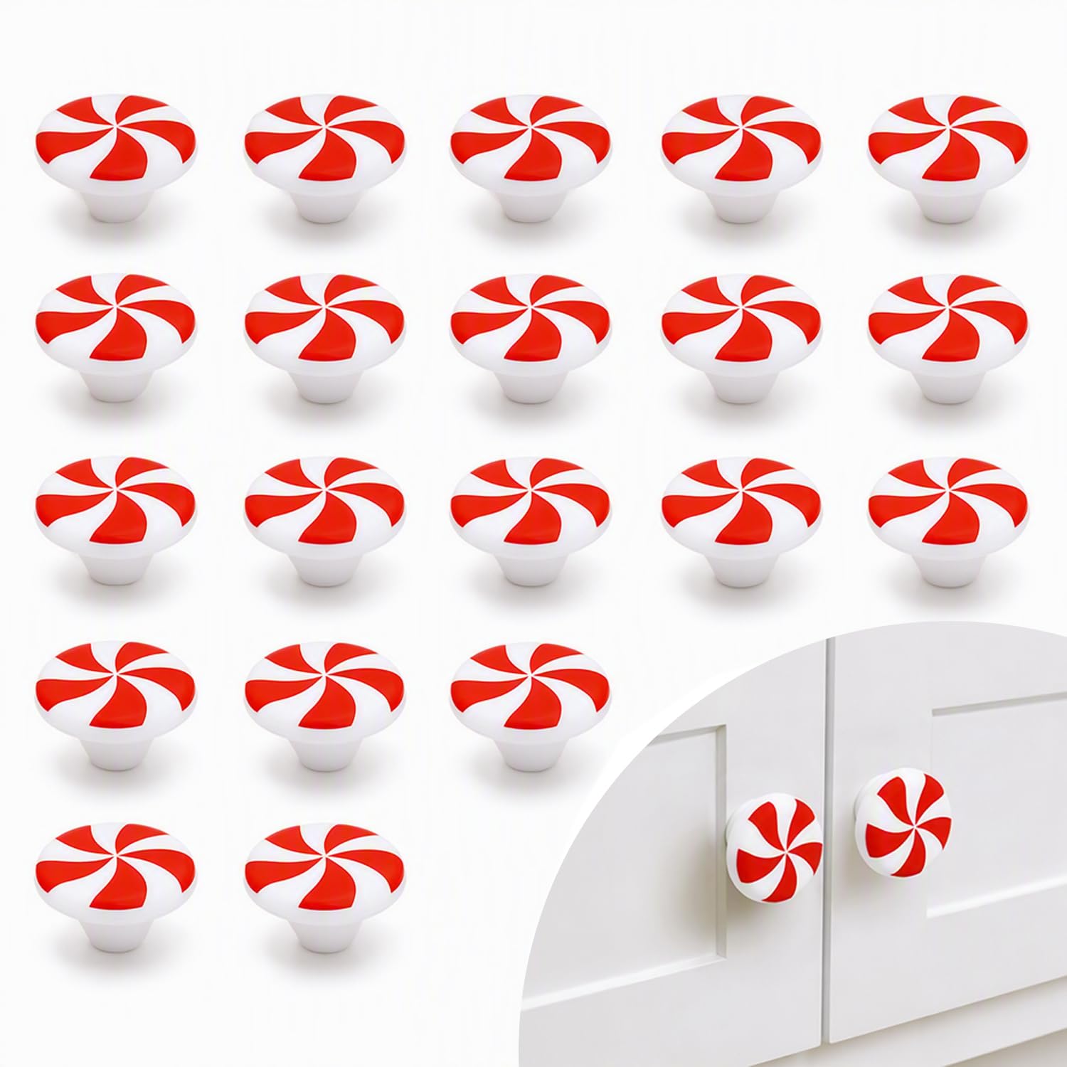 20-Piece Christmas Kitchen Decorations, Red and White Door Handle Covers