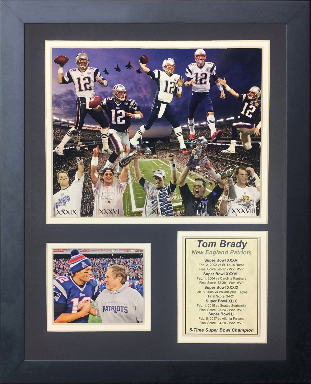 Legends Never Die Tom Brady, New England Patriots- 2016 NFL Super Bowl Champ Collectible | Framed Photo Collage Decor - 12"x15", Model: 11838U