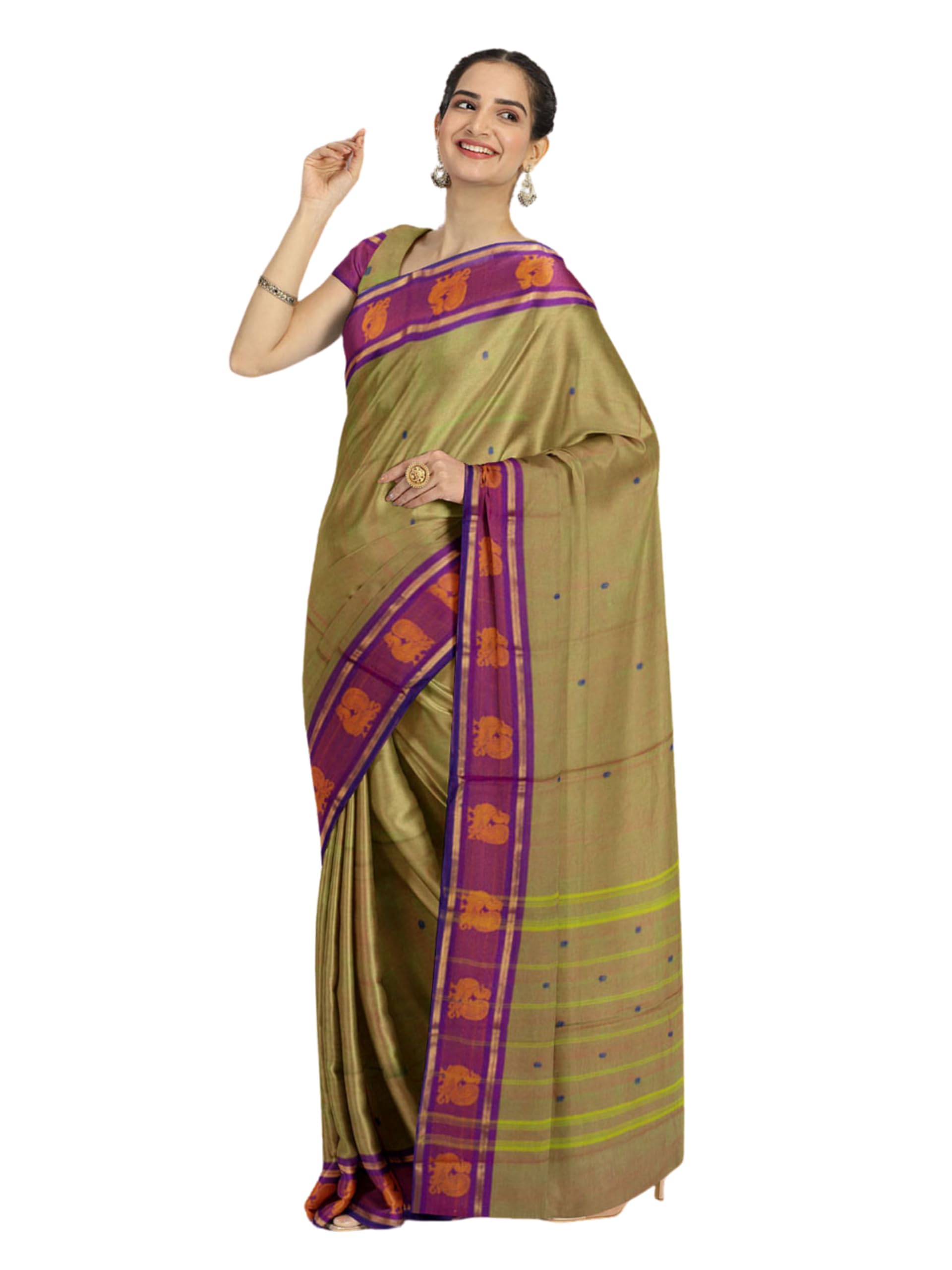 Handloom Chettinad Pure Cotton Saree Without Blouse | Traditional Ready to Wear Saree | For Daily and Work Wear (Green)-image-15