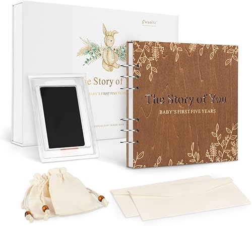 Caja de madera para recuerdos de bebés para niños y niñas, libro de hitos para bebés de los primeros 5 años, libro de recuerdos de género neutro,