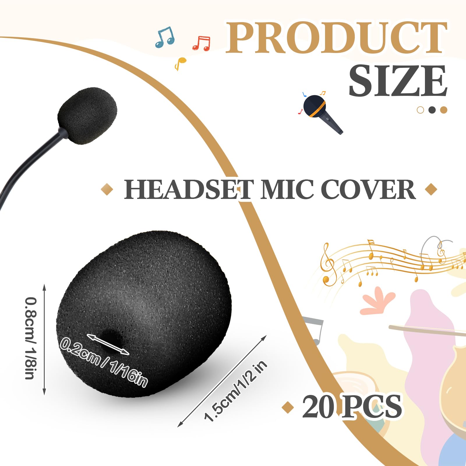 Innconee 20 Pcs 2x15 mm Mini Size Headset Windscreen Microphone Foam Cover Small Lapel Mic Sponge Pop Filter Replacement for Hole Ear-hook Other Headset Microphones((Black)